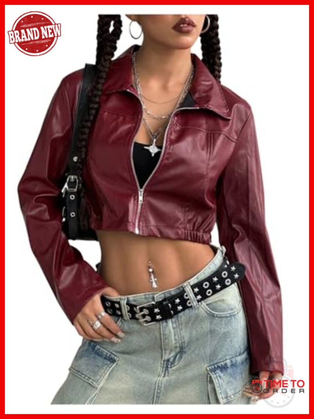 Women's Motorcycle Leather Race Car Jacket Cropped Streetwear Lightweight Long